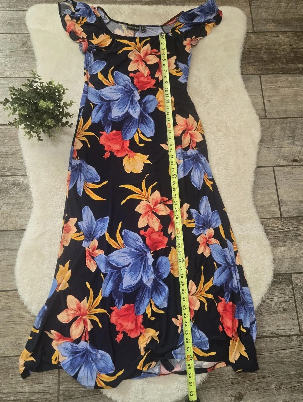 Attitudes by Renee Blue Floral Como Jersey Flutter Sleeve Maxi Dress, MT